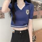 Short-sleeve Badge Embroidered Polo Knit Top