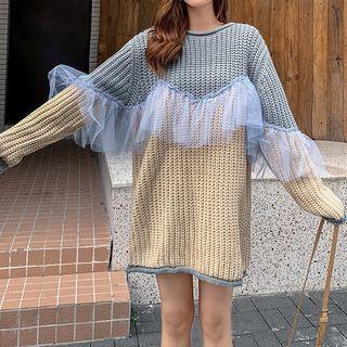 Mesh-panel Chunky-knit Sweater