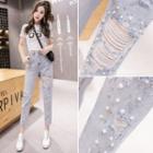 Faux Pearl Straight Fit Jeans