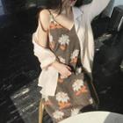 V-neck Flower Print Midi Spaghetti Strap Dress / Plain Shirt