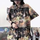 Printed Elbow-sleeve Shirt Floral - One Size