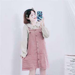 Button-front Mini Corduroy Pinafore Dress