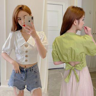 Bow Back Puff-sleeve Blouse