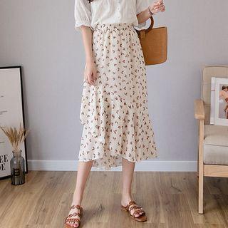 High-waist Pleated Floral Midi Skirt