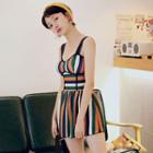 Sleeveless Striped Knit Swimdress