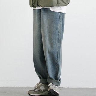 Straight Leg Wide Leg Jeans With Pocket
