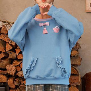 Bow-detail Ruffle-pocket Printed Sweater