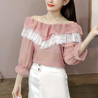 Off-shoulder Lace Chiffon Top