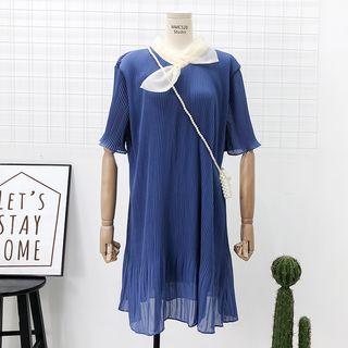 Ribbon-neckline Colorblock Chiffon Dress