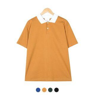 Couple Contrast-collar Short-sleeve Polo Shirt