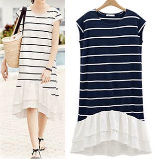 Chiffon Hem Striped Short Sleeve T-shirt Dress