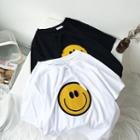 Short-sleeve Smiley Embroidered T-shirt