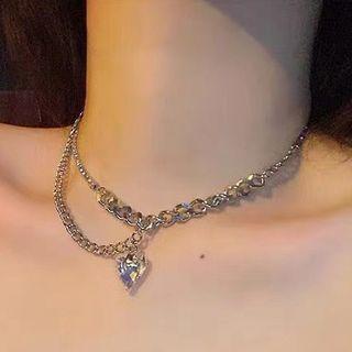 Colorful Peach Heart Necklace Silver - Colorful Peach Heart