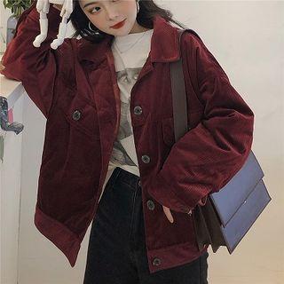 Dual-pocket Buttoned Jacket Wine Red - One Size