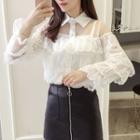 Mesh Panel Tiered Lace Shirt