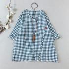 3/4-sleeve Gingham Frog Buttoned Wrap Top