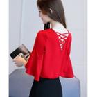 Lace Up Elbow-sleeve Chiffon Top