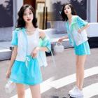 Set: Elbow-sleeve Hooded Zip-up Jacket + Shorts