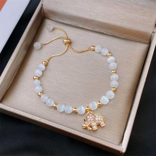 Elephant Rhinestone Cat Eye Stone Bracelet Bracelet - Elephant - Cat Eye Stone - White & Gold - One Size
