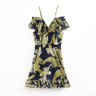 Cold Shoulder Leaf Print A-line Dress
