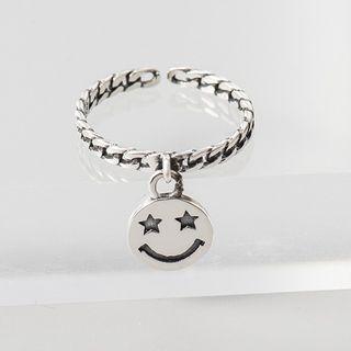 Smiley Face Pendant Open Ring 1 Pc - Silver - One Size