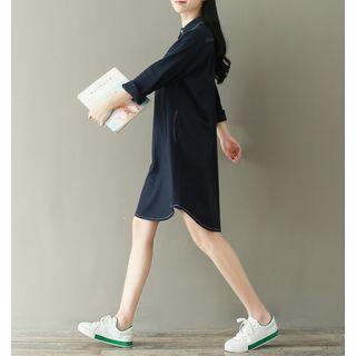 Long-sleeve Stitch-accent Shirtdress
