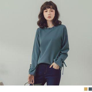 Frilled Trim Tie-cuff Chiffon Top
