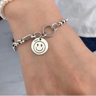 925 Sterling Silver Smiley Face Bracelet Sl0091 - Silver - One Size
