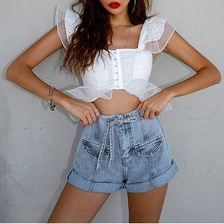 Ruffle Eyelet Lace Cropped Camisole Top