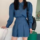 Denim Shirt / Pleated Mini Skirt
