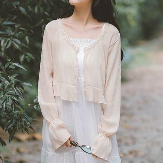 Lace Trim Crinkled Chiffon Light Jacket