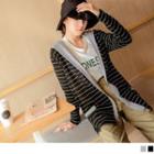 Striped Hooded Mock Two Piece Cardigan