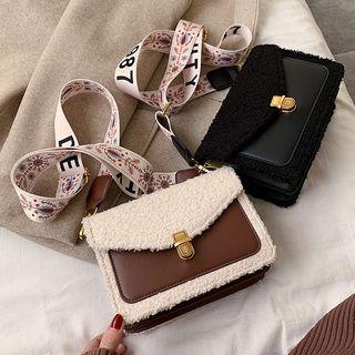 Fleece Panel Flap Crossbody Bag