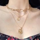 Alloy Coin Pendant Layered Choker Necklace Set Of 3 - 0591a - Alloy Coin Pendant Layered Choker Necklace - One Size