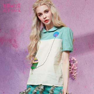 Short-sleeve Paneled Printed Blouse