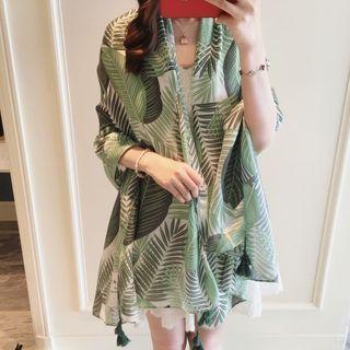 Leaf Print Shawl Green - One Size