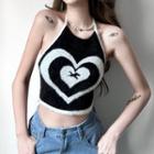 Halter Heart Jacquard Knit Camisole Top
