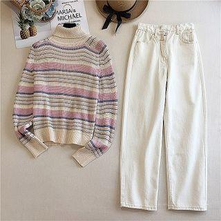 Set: Striped Sweater + Straight Fit Jeans