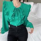 Long-sleeve Frill Trim Wide-collar Blouse