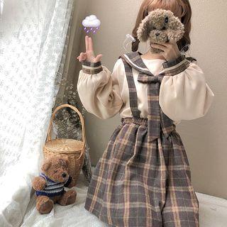 Puff Sleeve Top / Plaid Jumper Skirt / Pants