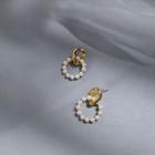 Faux Pearl Hoop Dangle Earring 1 Pair - Gold & Pearl White - One Size