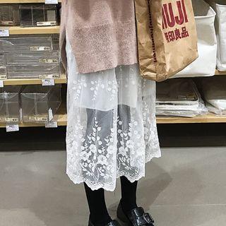 Lace Overlay Midi Skirt