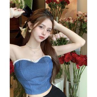 Contrast Trim Tube Top Blue - One Size