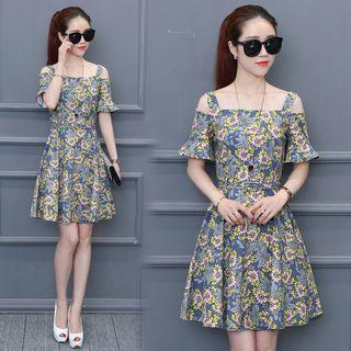 Short-sleeve Cutout Floral Dress