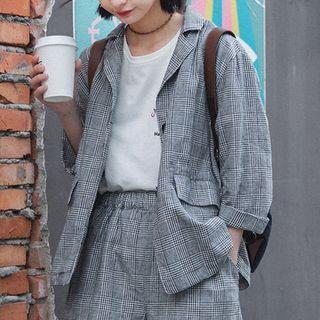 Gingham 3/4-sleeve Blazer