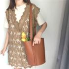 Plain Short-sleeve Long T-shirt / Lace V-neck Dress