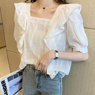 Short-sleeve Square-neck Ruffle Blouse