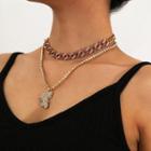Rhinestone Pendant Layered Choker Necklace 0907 - Gold - One Size