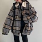 Collared Plaid Zip-up Jacket