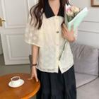 Elbow-sleeve Collared Blouse Off-white - One Size
